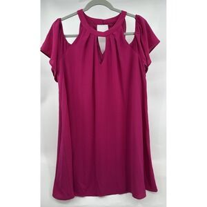 Lily Rose Women's Pink Berry Flutter Sleeve Cold Shoulder Size XL Mini Dress